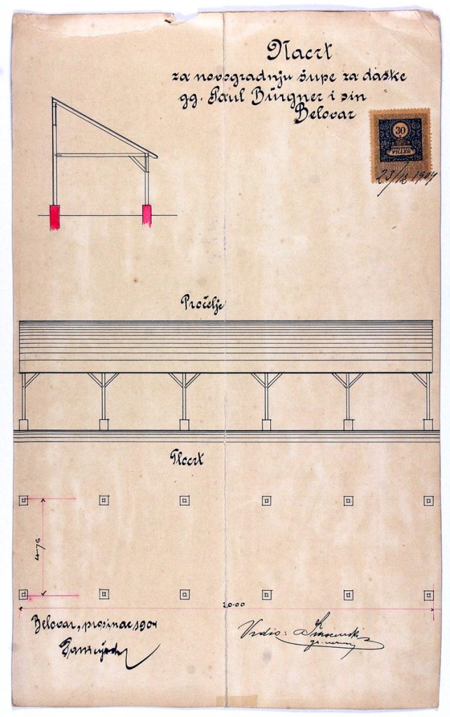1904. šupa za daske Paula Burgnera i sina, vjerojatno Radićev trg, inv. br. 8866