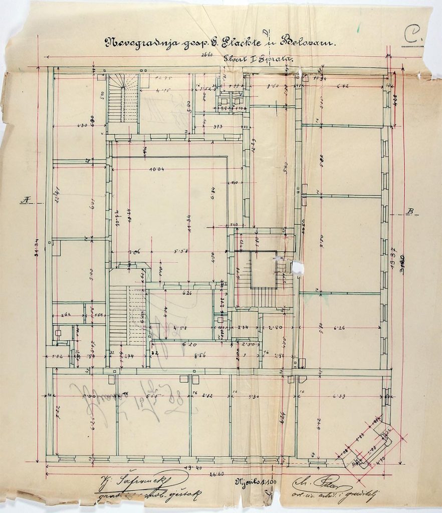 1898. kuća E. Plachte danas na uglu Trga S. Radića i Nazorove ulice, inv. br. 13
