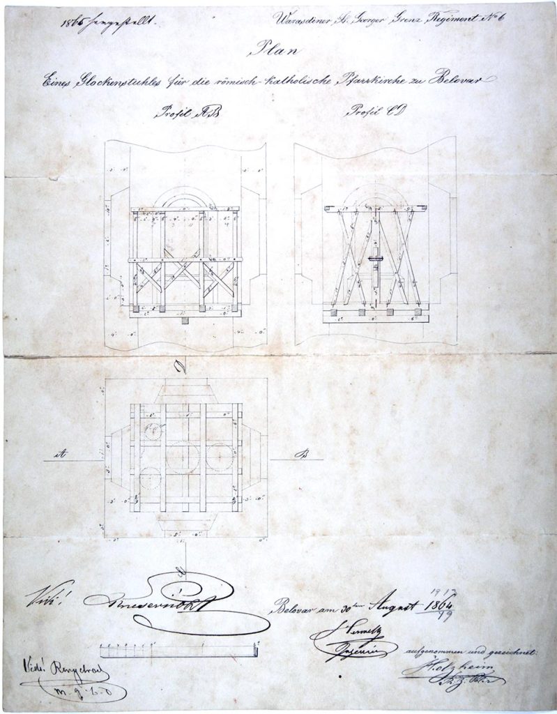 Bjelovar - župna crkva sv. Terezije Avilske, postolje zvona 1864. inv. br. B1