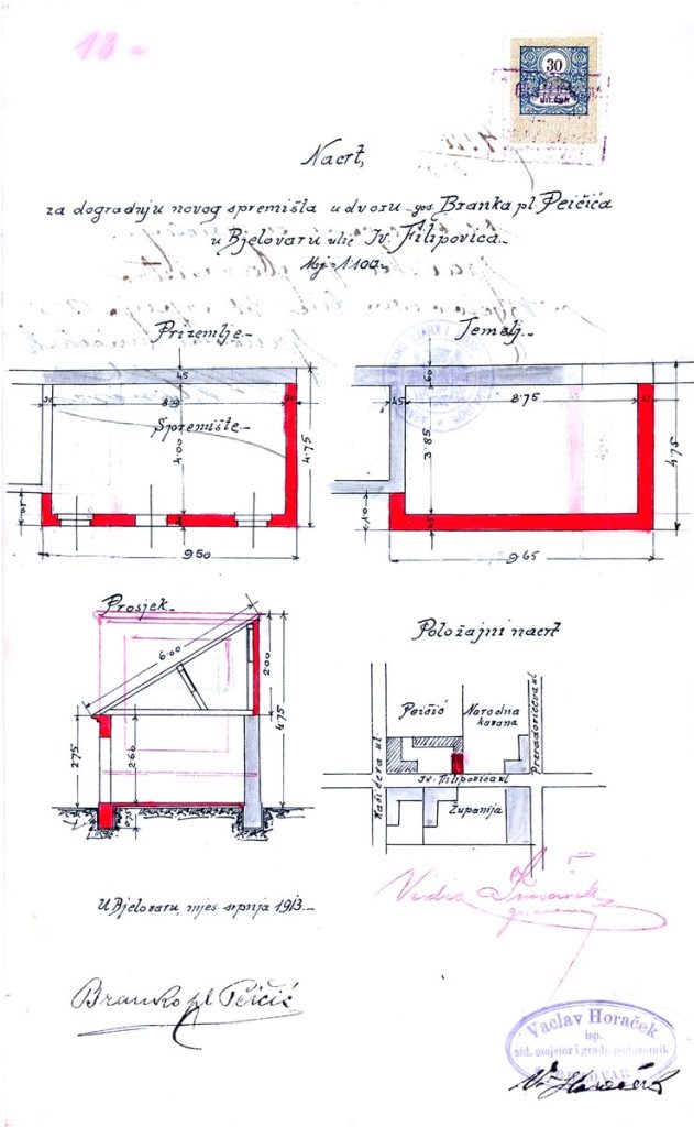 1913. spremište Branka pl. Peičića, danas u V. Lisinskog, inv. br. 4116